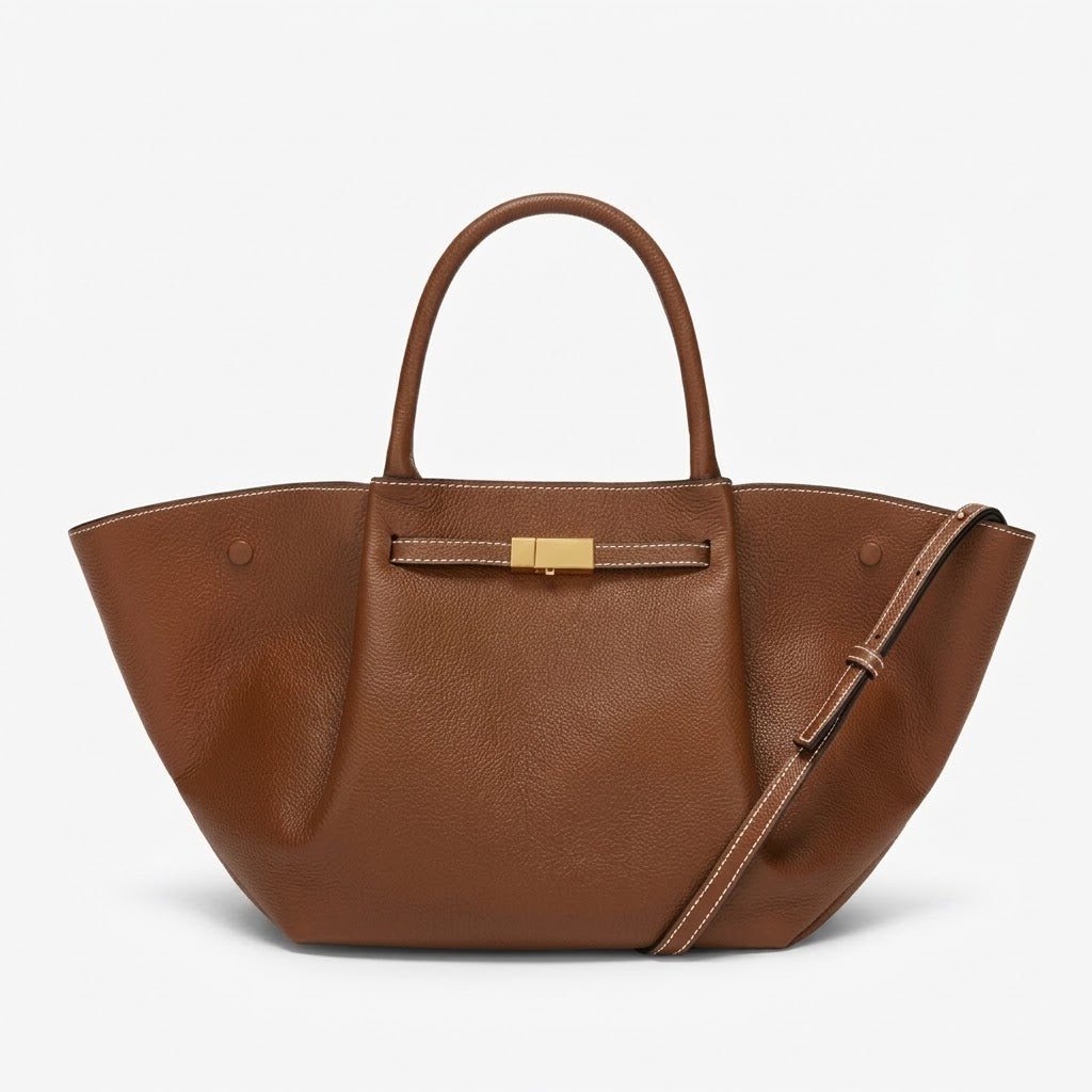 Brown Manhattan Tote Midi with detachable shoulder strap, front view