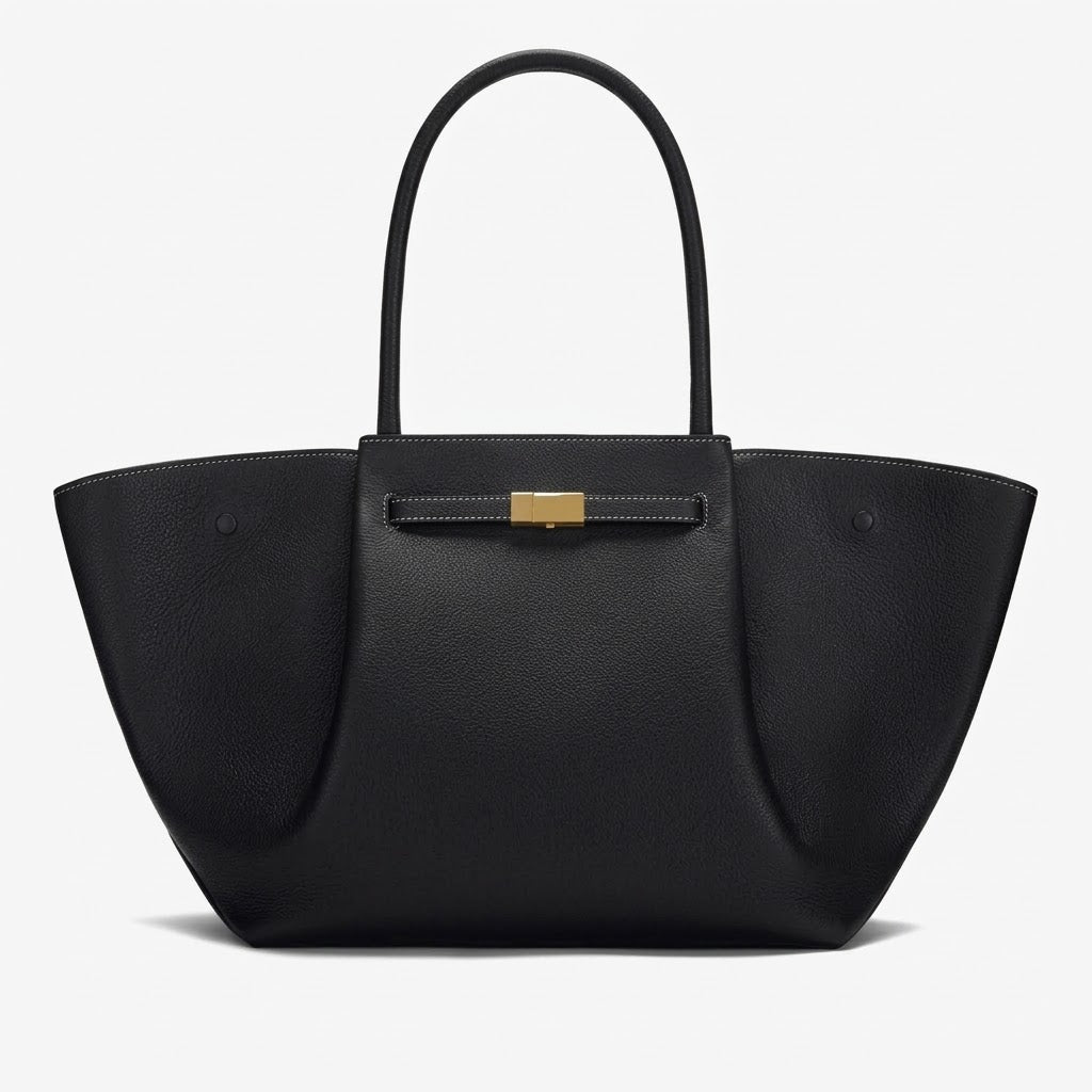 Black Manhattan Tote Maxi with dual top handles, front view