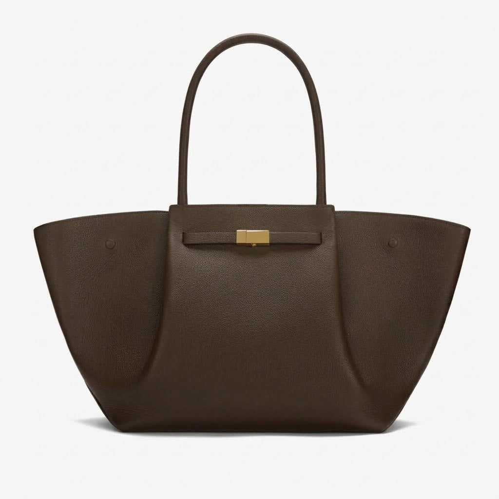 Mocha Manhattan Tote Maxi with dual top handles, front view