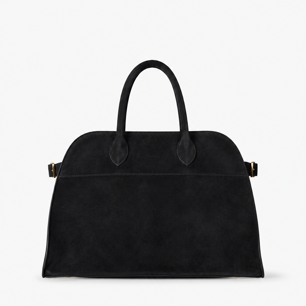 Margaux Suede Carryall Bag in Black - Front View