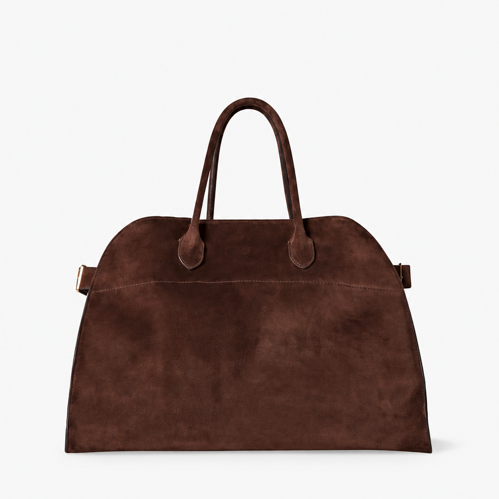 Margaux Suede Carryall Bag in Chocolate Brown - Front View