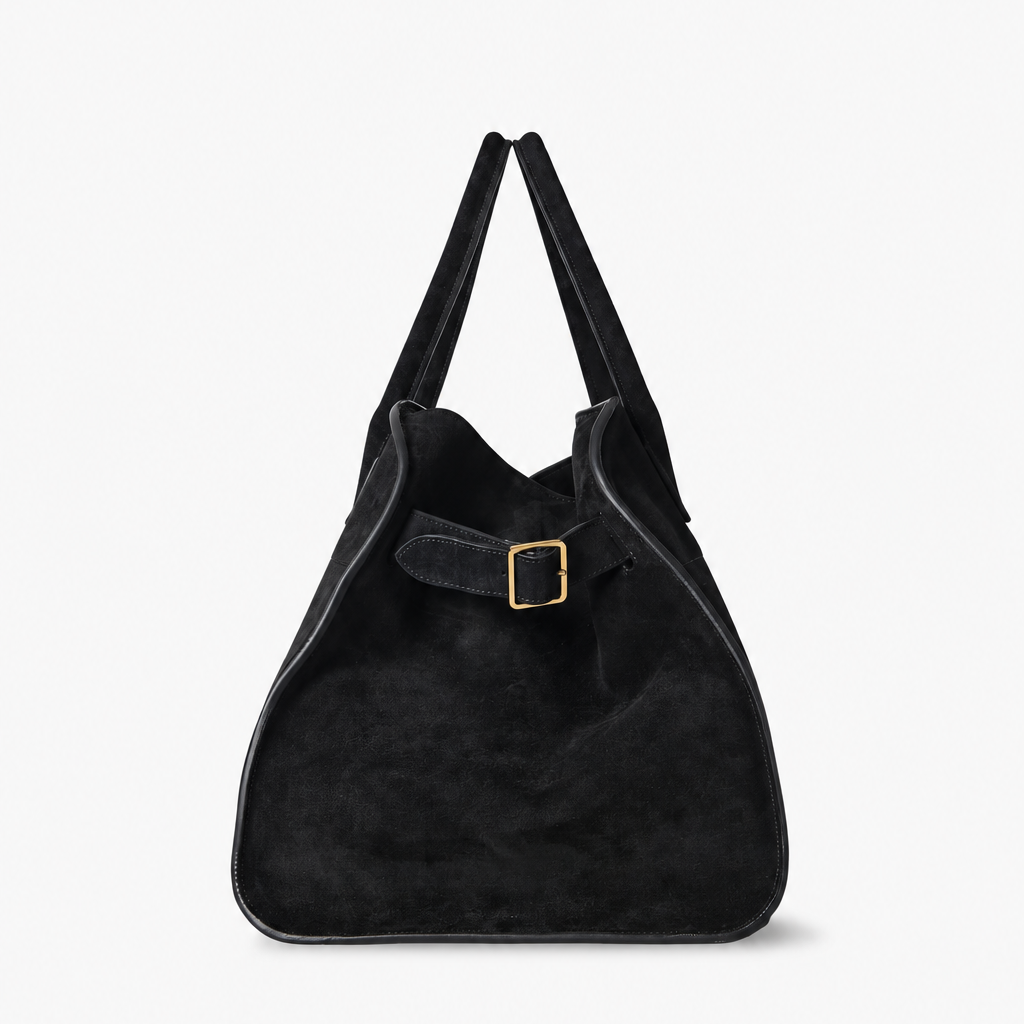 Margaux Suede Carryall Bag Black Angled View