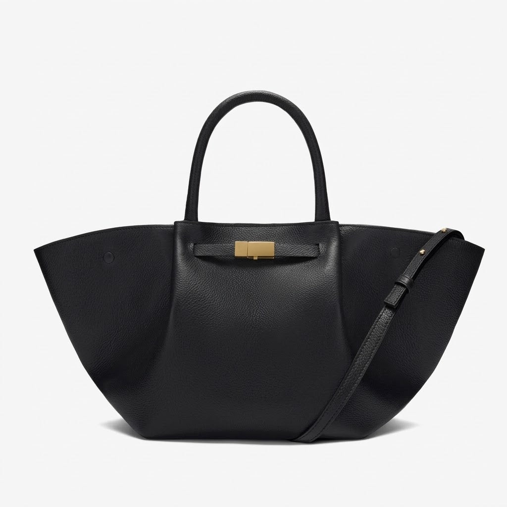 Black Manhattan Tote Midi with detachable shoulder strap, front view
