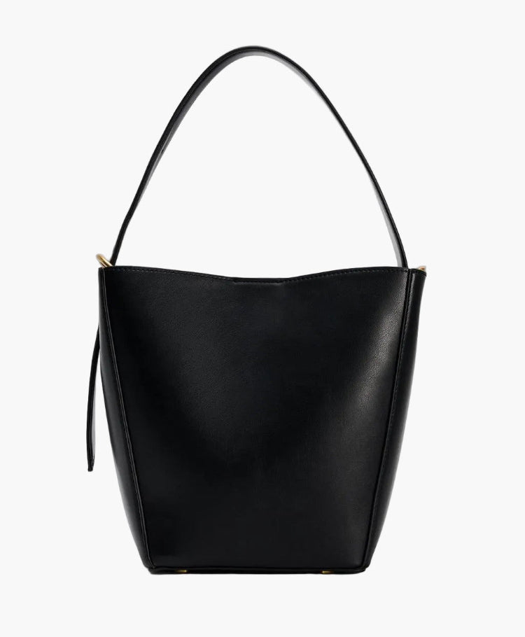 structured black bucket bag women top handle elegant convertible