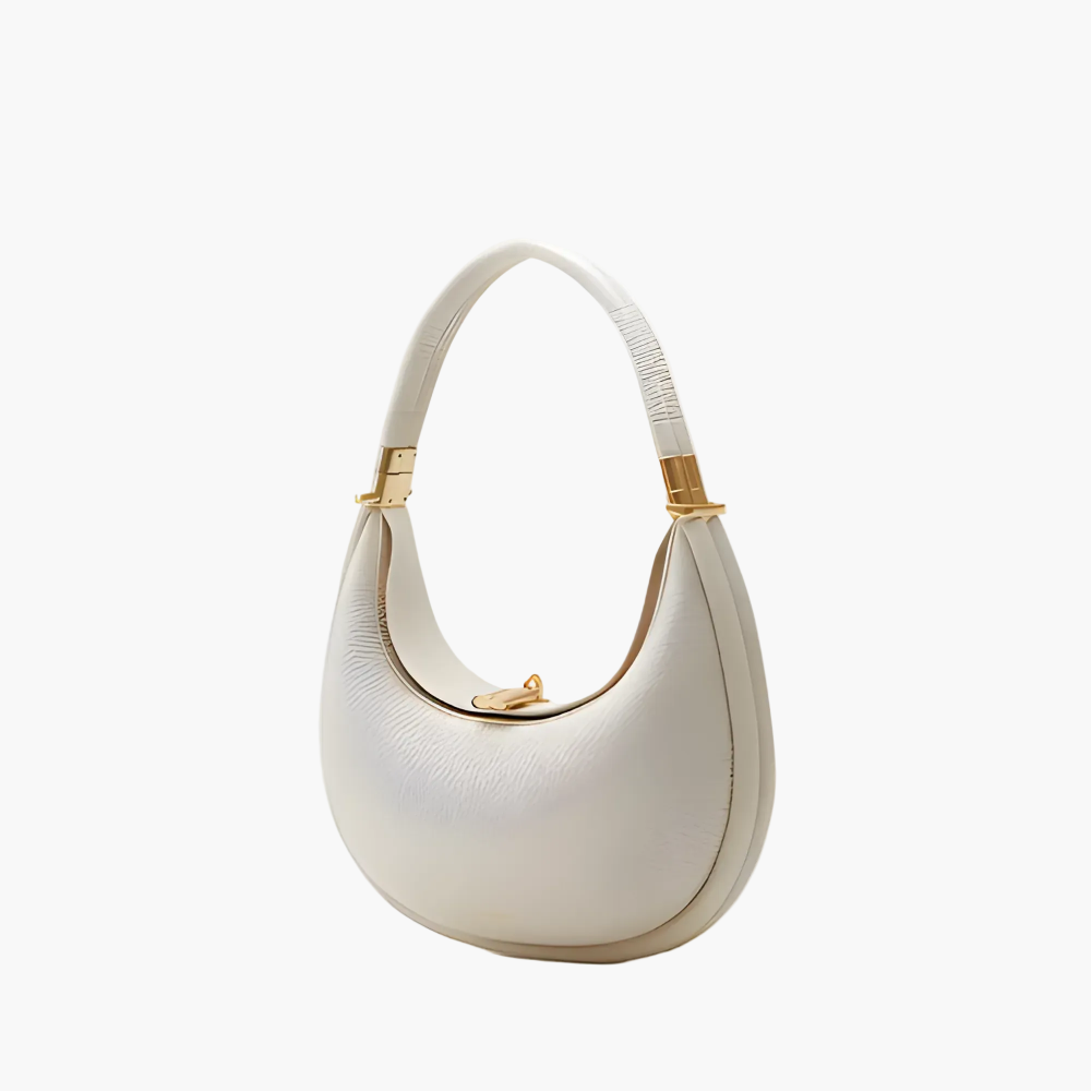 crescent shoulder bag ivory women elegant gold hardware