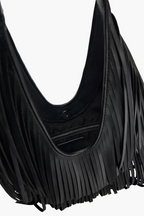 fringe tote bag close up detail black women