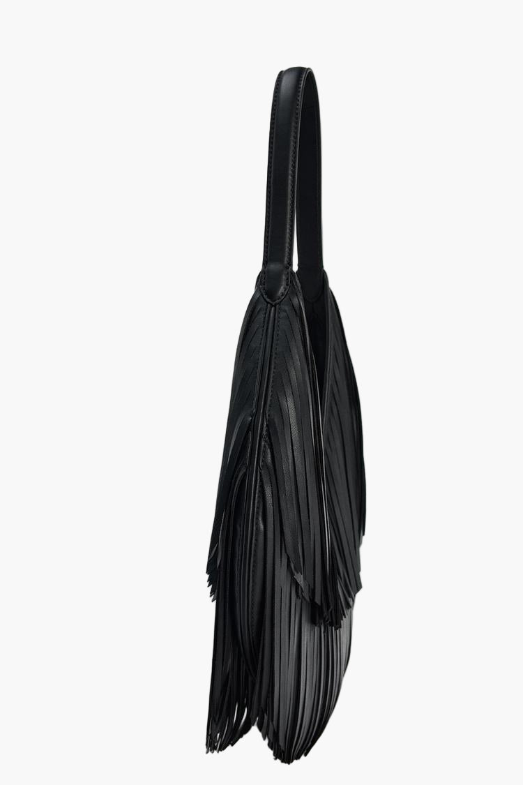 fringe tote bag side view black women shoulder