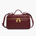 woven mini crossbody bag burgundy women gold zip hardware top handle