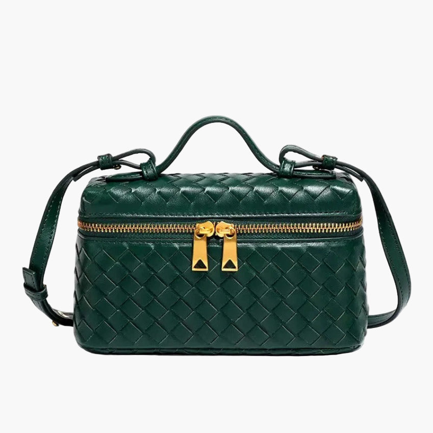 woven mini crossbody bag emerald green women gold zip statement