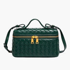 woven mini crossbody bag emerald green women gold zip statement