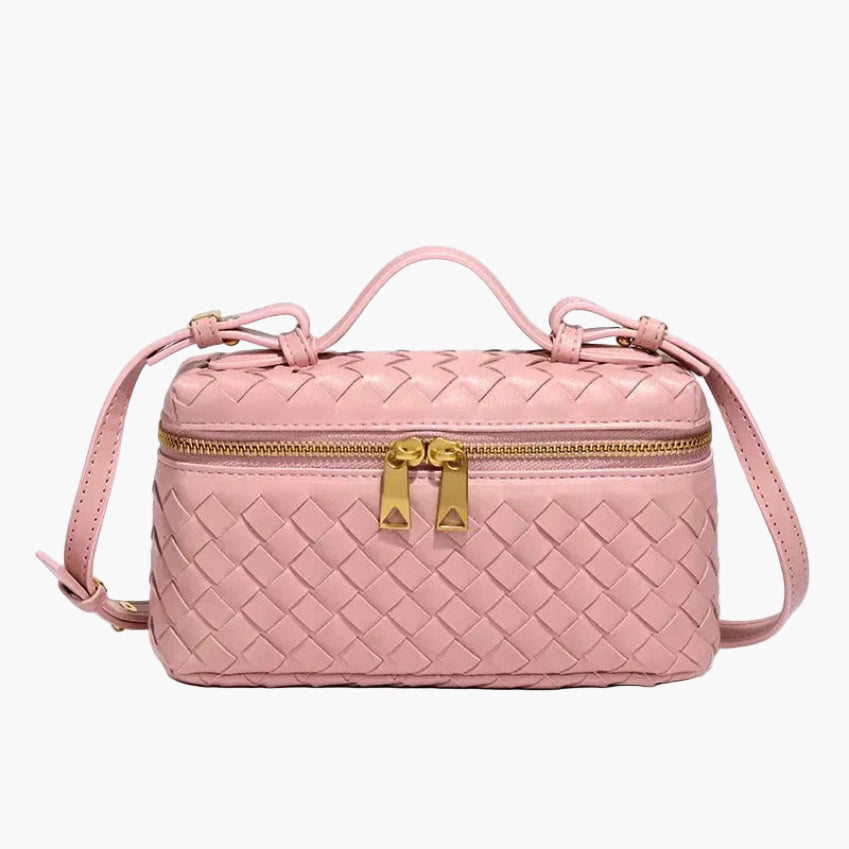 woven mini crossbody bag pink rose women gold zip feminine elegant