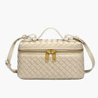 woven mini crossbody bag cream off white women gold zip elegant