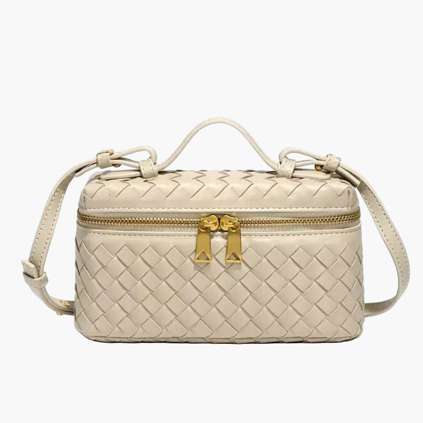 woven mini crossbody bag cream off white women gold zip elegant