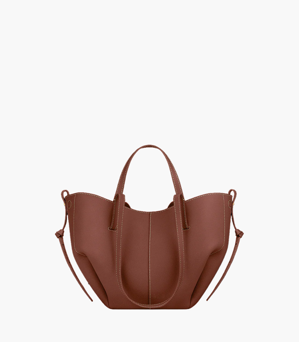 winged tote bag cognac small women warm grain sculptural