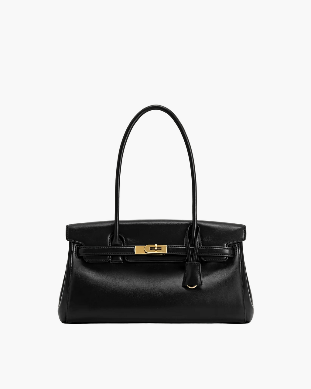 structured shoulder bag black women gold hardware elegant