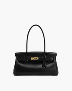 structured shoulder bag black women gold hardware elegant