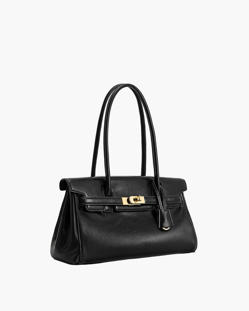 structured shoulder bag black side view women elegant