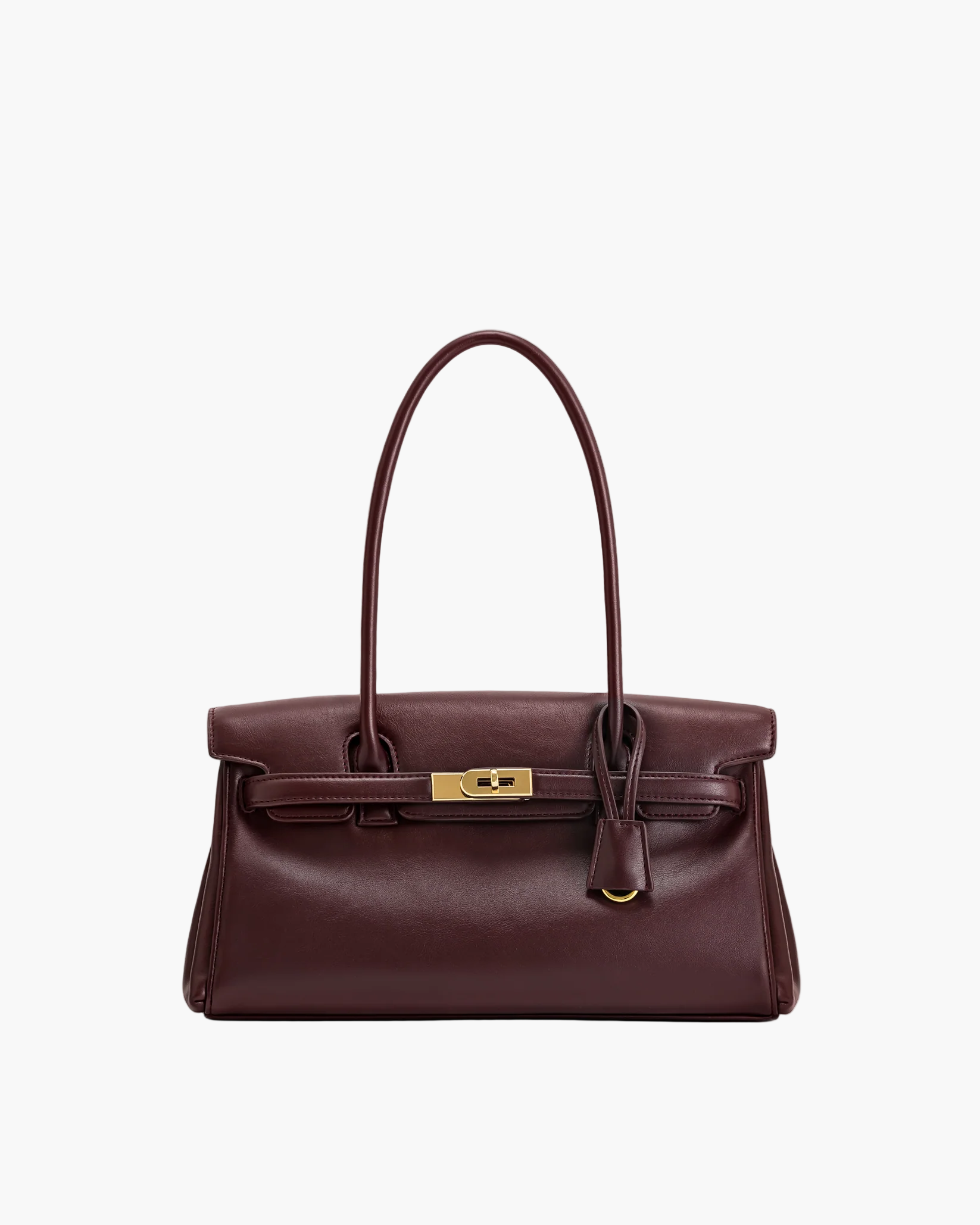 structured shoulder bag burgundy women gold hardware elegant
