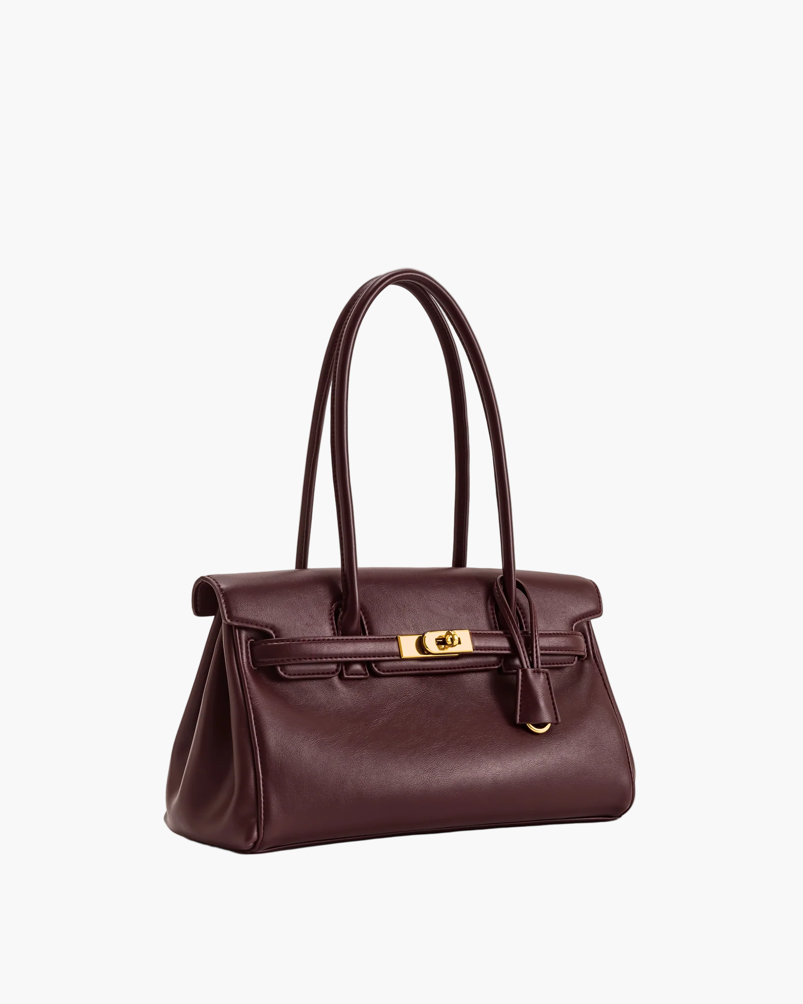 structured shoulder bag burgundy side view women elegant