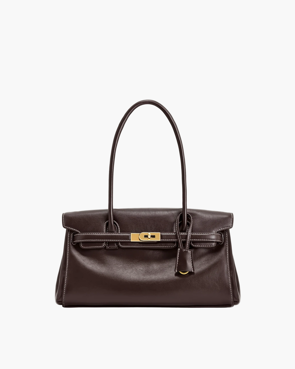 structured shoulder bag dark brown women gold hardware elegant