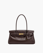 structured shoulder bag dark brown women gold hardware elegant