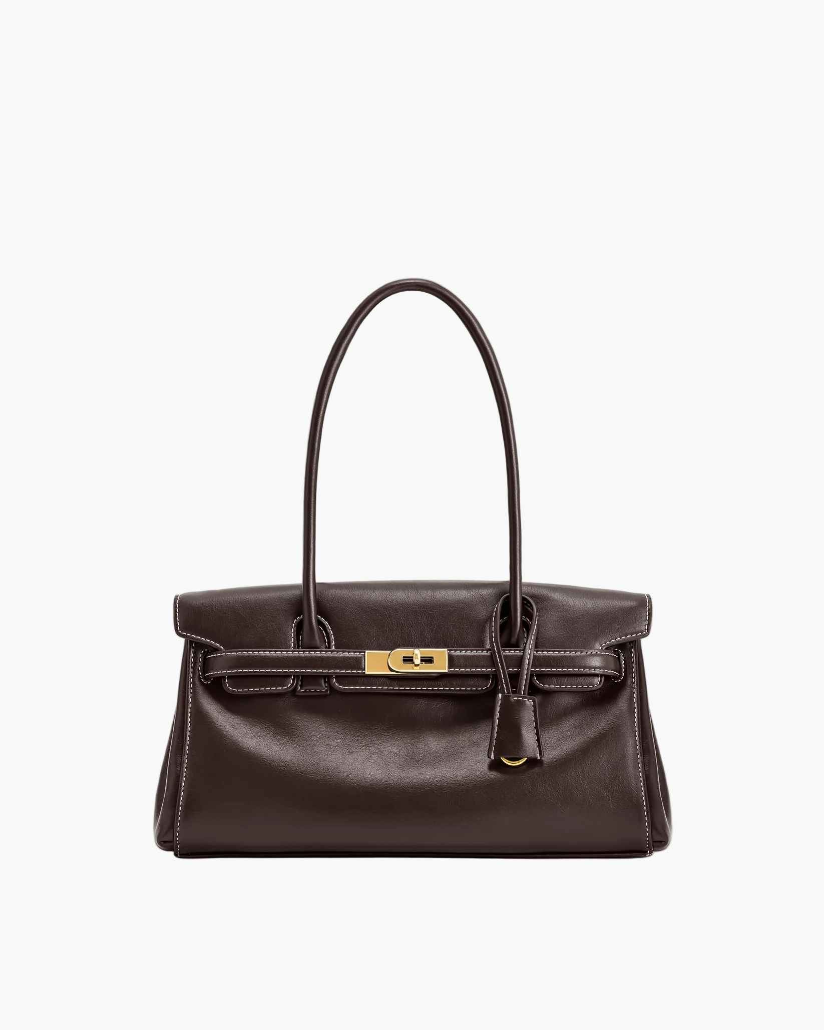 structured shoulder bag dark brown women gold hardware elegant