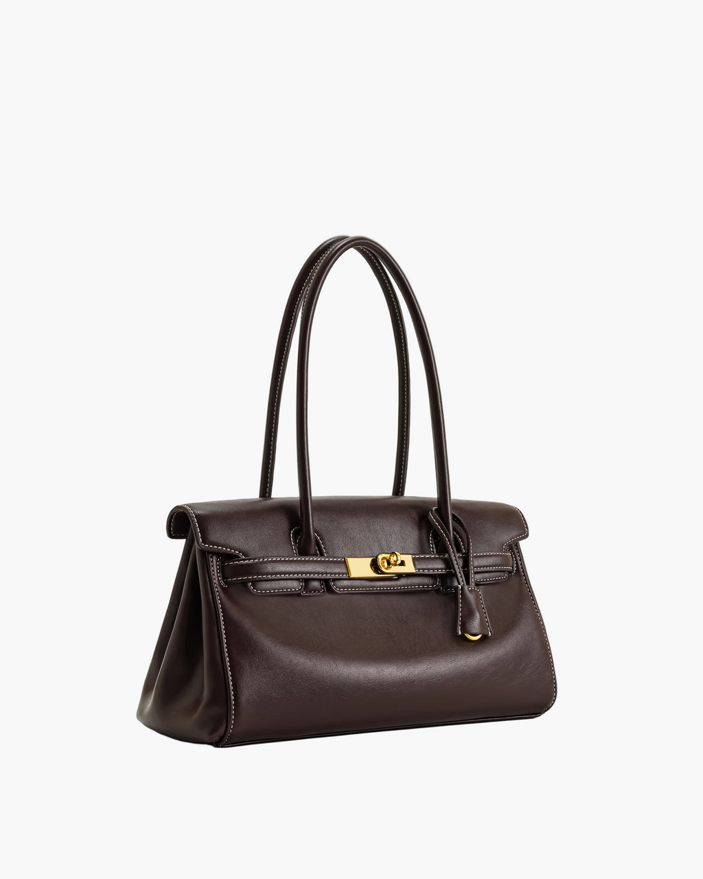 structured shoulder bag dark brown side view women