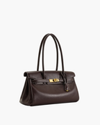 structured shoulder bag dark brown side view women