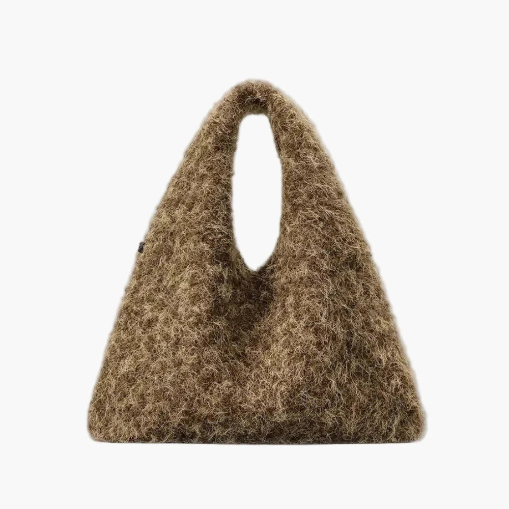 fuzzy tote bag taupe brown women soft fluffy