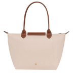 Le Pliage Medium Tote Bag in Paper back view with long brown shoulder handles and zip closure