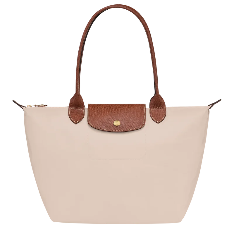 Pliage Medium Tote Bag in Paper with contrasting brown shoulder handles and gold-tone hardware