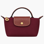 Le Pliage Mini Pouch in Burgundy, front view with brown trim