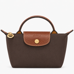 Le Pliage Mini Pouch in Mocha, front view with brown trim