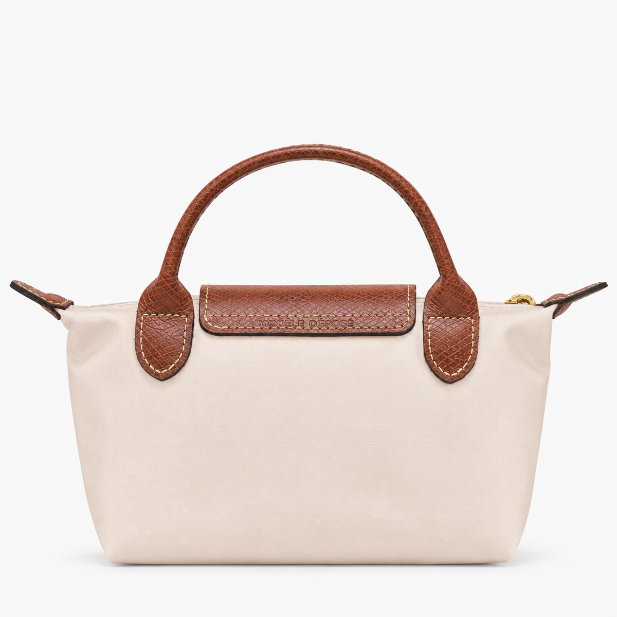 Le Pliage Mini Pouch in Paper beige, back view with brown handles
