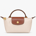 Le Pliage Mini Pouch in Paper beige, front view with brown trim