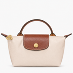 Le Pliage Mini Pouch in Paper beige, front view with brown trim