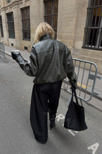 oversized black woven tote bag street style outfit - black - tote bag
