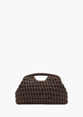 dark brown chunky crochet top handle clutch bag front view - brown - clutch bag