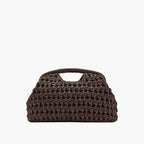 dark brown chunky crochet top handle clutch bag front view - brown - clutch bag