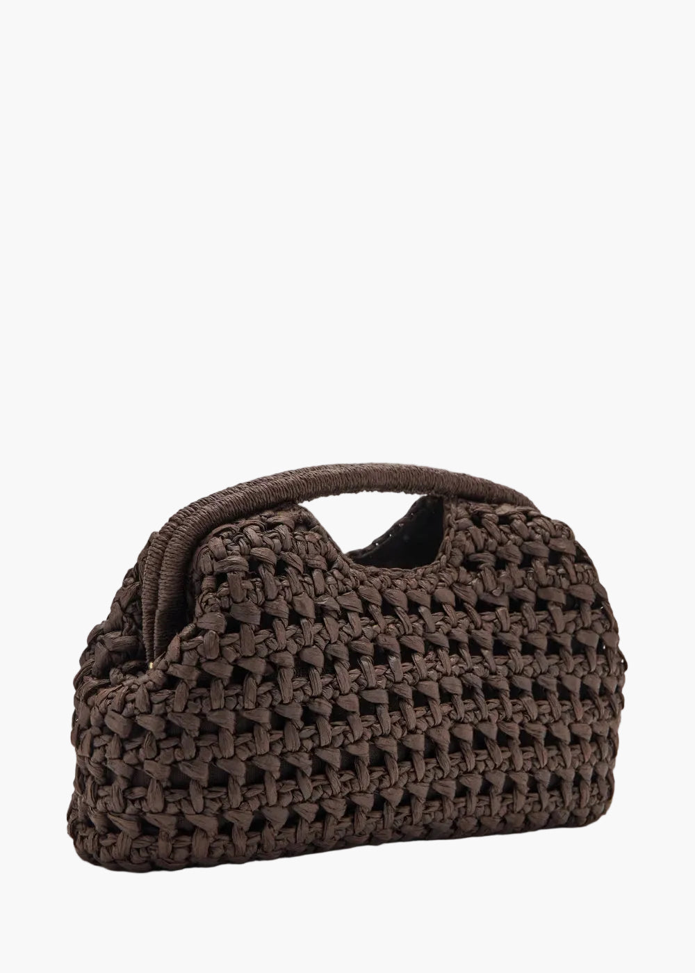 brown chunky crochet clutch bag side angle view - brown - clutch bag