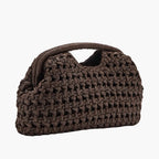 brown chunky crochet clutch bag side angle view - brown - clutch bag