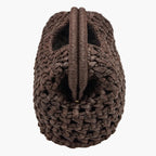 brown crochet top handle clutch bag top view handle detail - brown - clutch bag