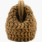 natural tan crochet clutch bag back view top handle - tan - clutch bag