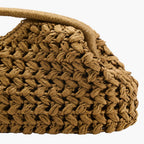 close up natural tan chunky crochet clutch bag texture detail - tan - clutch bag