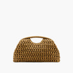 natural tan chunky crochet top handle clutch bag front view - tan - clutch bag