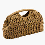 natural tan crochet clutch bag side angle view - tan - clutch bag