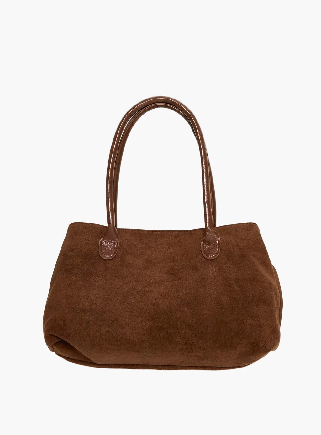 soft suede shoulder bag brown back view women everyday luxury
