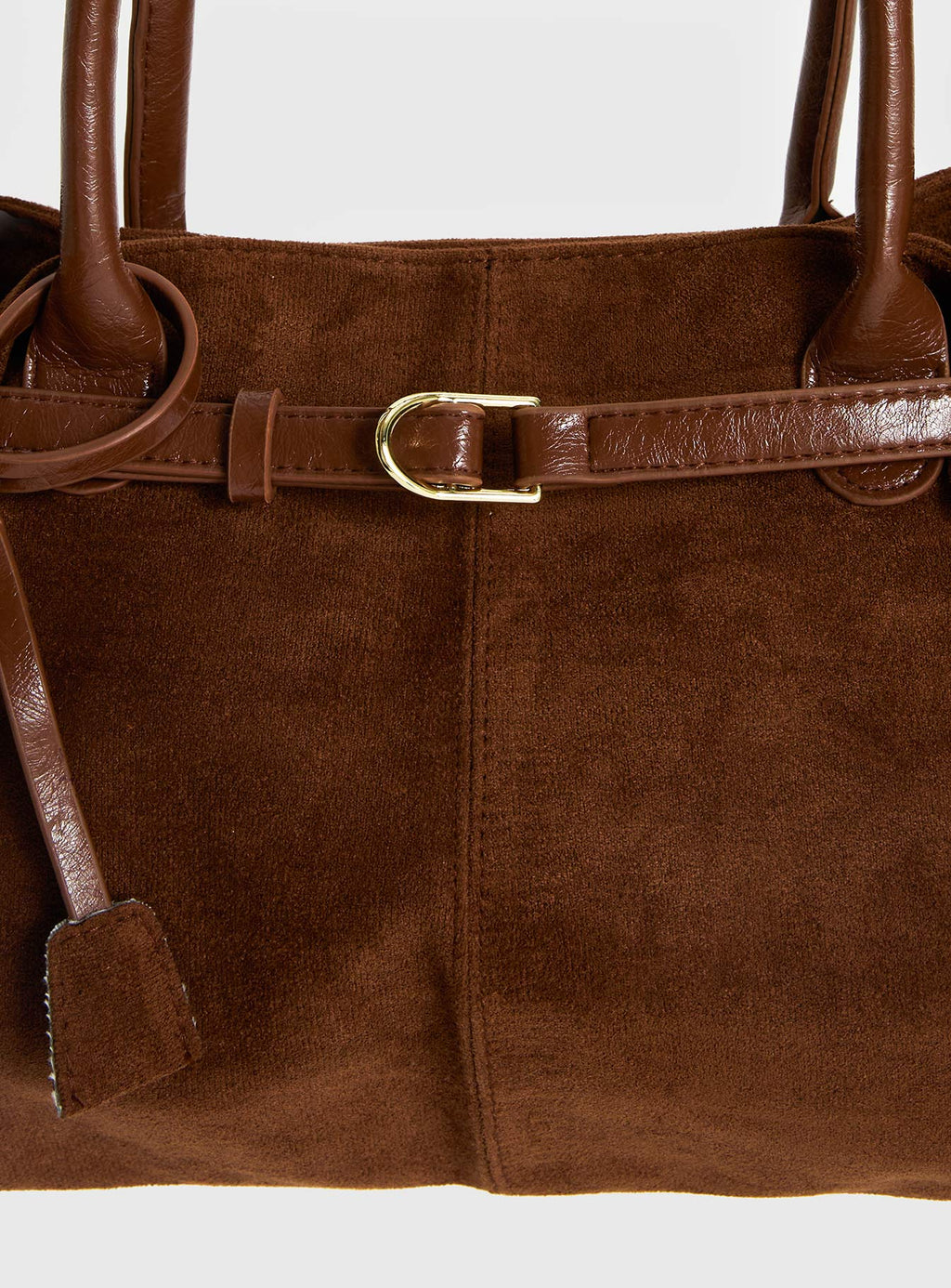 suede shoulder bag brown gold buckle detail women luxury close up