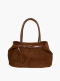 soft suede shoulder bag brown women pleated belted elegant everyday