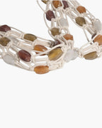 close up cream macrame tote bag genuine stone bead detail amber olive burgundy - cream - tote bag